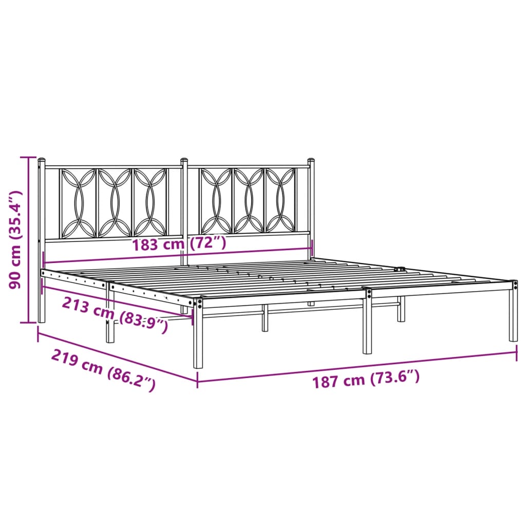 Cadre de lit métal sans matelas et tête de lit blanc 183x213 cm - XIOS