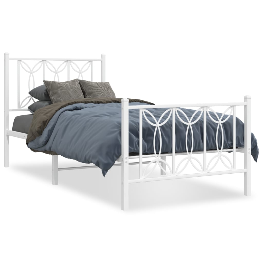 Cadre de lit métal sans matelas avec pied de lit blanc 75x190cm - XIOS