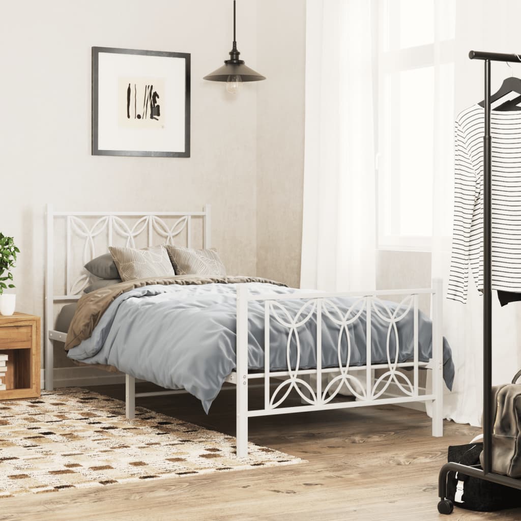 Cadre de lit métal sans matelas avec pied de lit blanc 80x200cm - XIOS