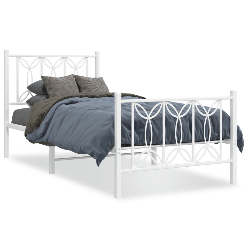 Cadre de lit métal sans matelas avec pied de lit blanc 90x190cm - XIOS