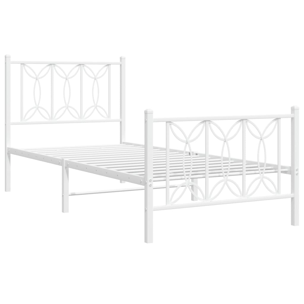Cadre de lit métal sans matelas avec pied de lit blanc 90x190cm - XIOS