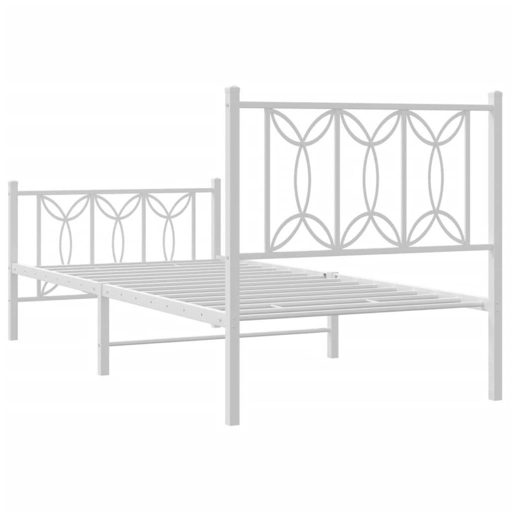Cadre de lit métal sans matelas avec pied de lit blanc 90x190cm - XIOS