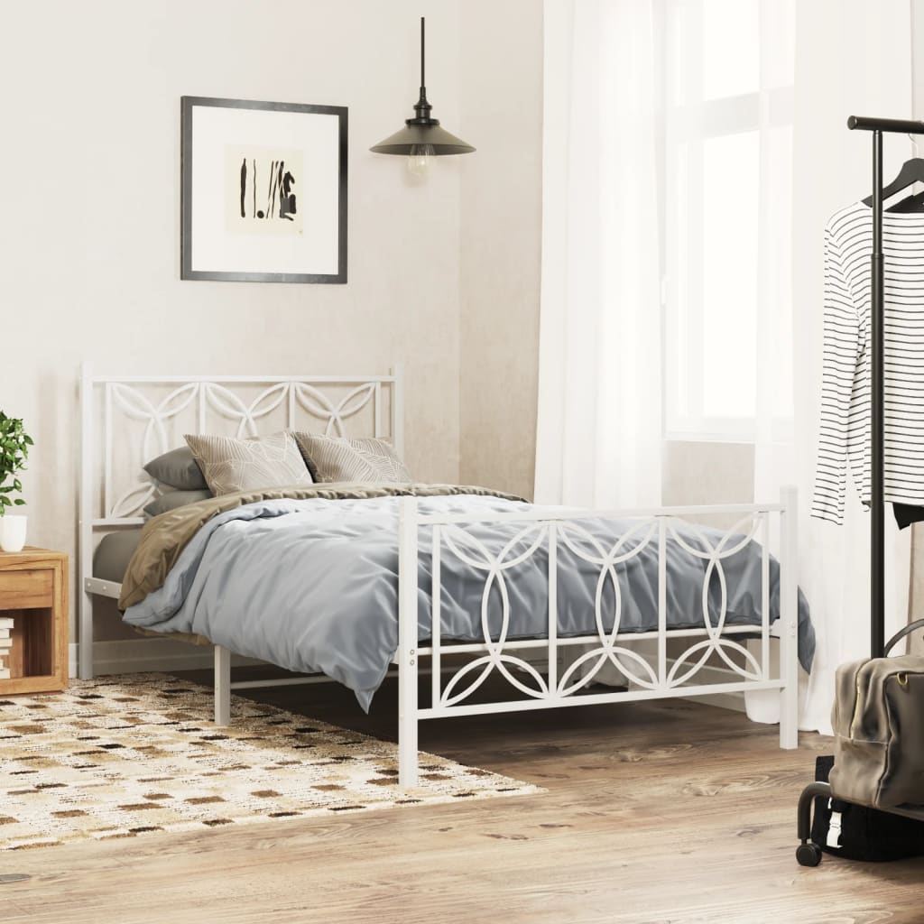 Cadre de lit métal sans matelas et pied de lit blanc 100x200 cm - XIOS