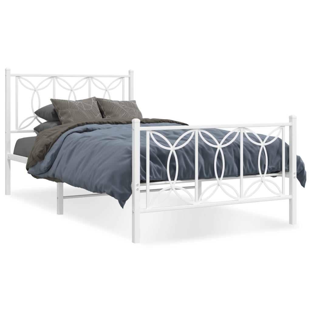 Cadre de lit métal sans matelas et pied de lit blanc 107x203 cm - XIOS
