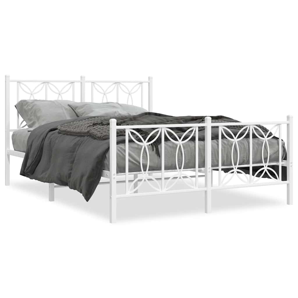 Cadre de lit métal sans matelas et pied de lit blanc 135x190 cm - XIOS