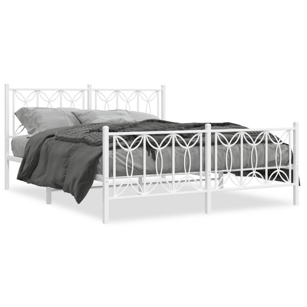 Cadre de lit métal sans matelas et pied de lit blanc 150x200 cm - XIOS
