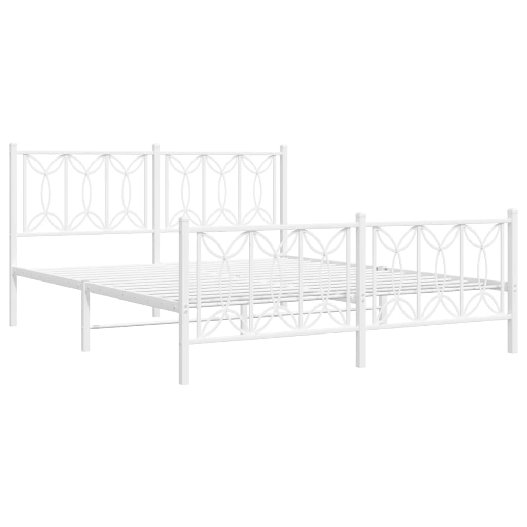 Cadre de lit métal sans matelas et pied de lit blanc 150x200 cm - XIOS