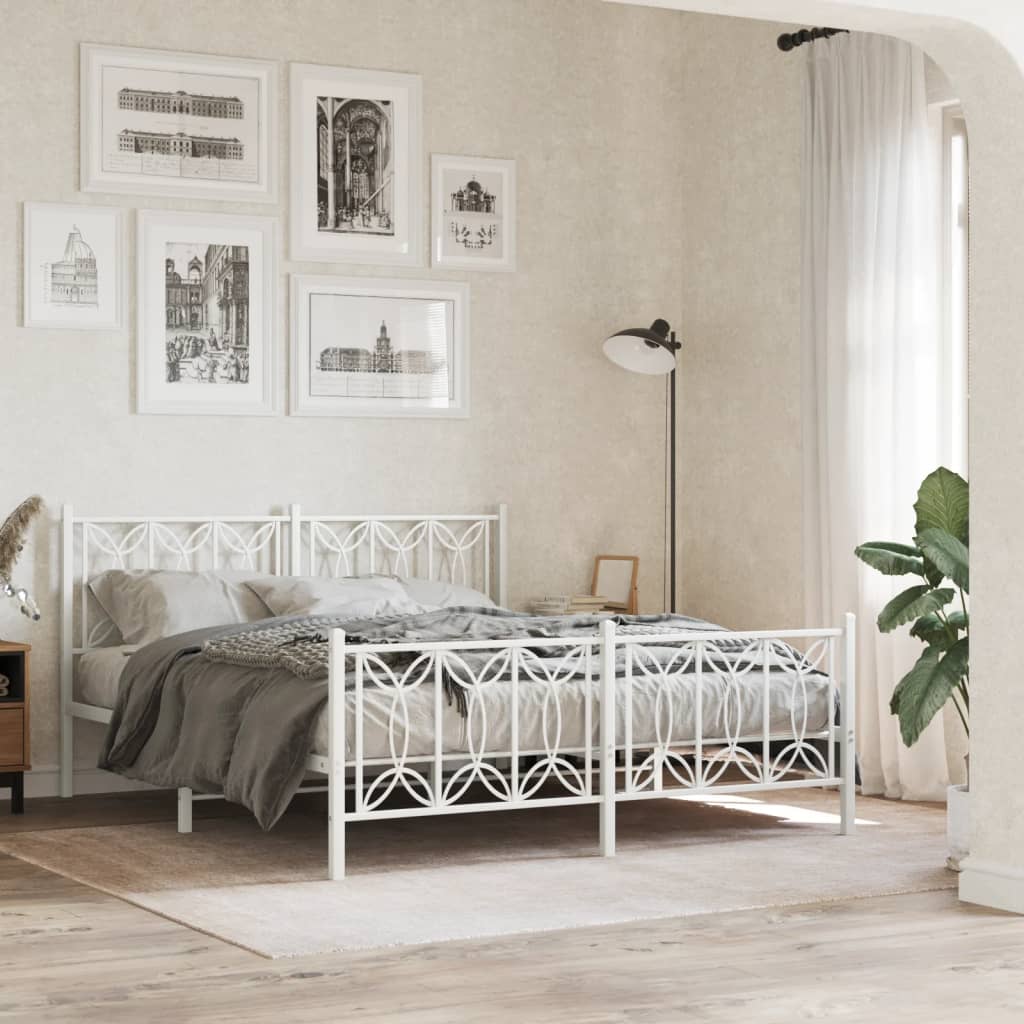 Cadre de lit métal sans matelas et pied de lit blanc 150x200 cm - XIOS
