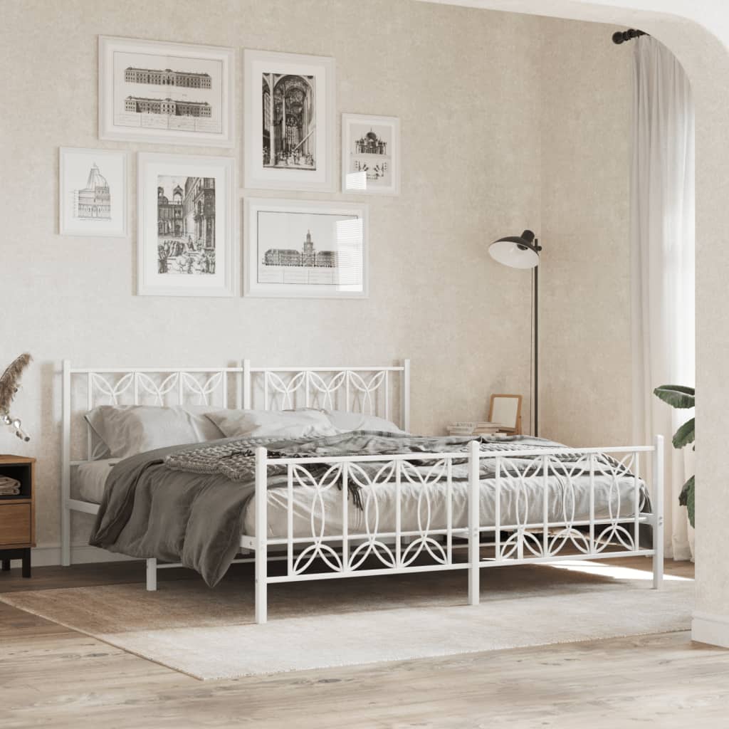 Cadre de lit métal sans matelas et pied de lit blanc 183x213 cm - XIOS
