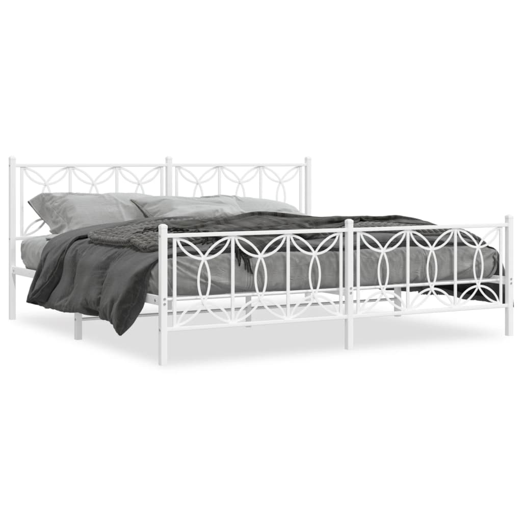 Cadre de lit métal sans matelas et pied de lit blanc 200x200 cm - XIOS