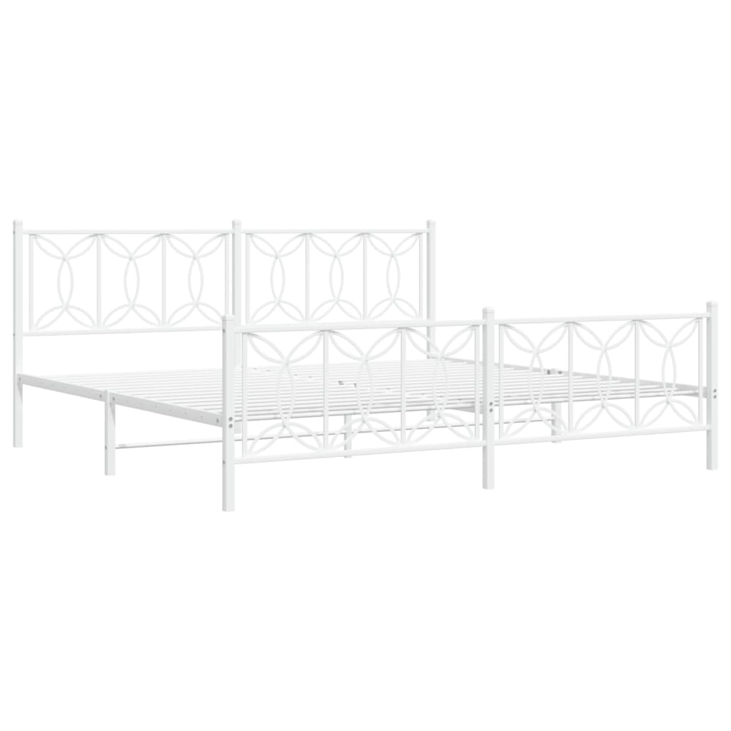 Cadre de lit métal sans matelas et pied de lit blanc 200x200 cm - XIOS