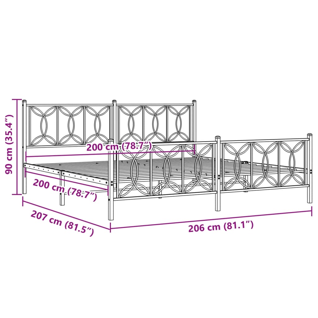 Cadre de lit métal sans matelas et pied de lit blanc 200x200 cm - XIOS