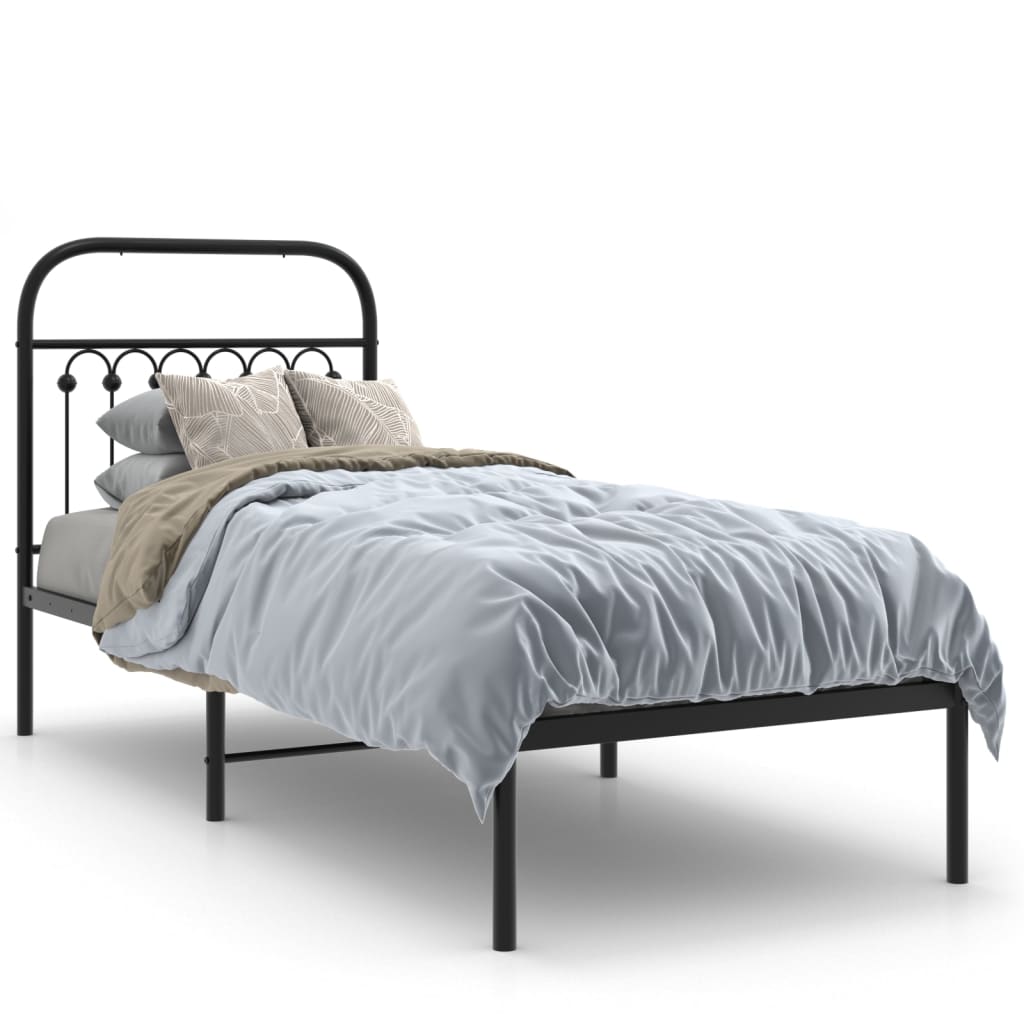 Cadre de lit métal sans matelas avec tête de lit noir 75x190 cm - XIOS