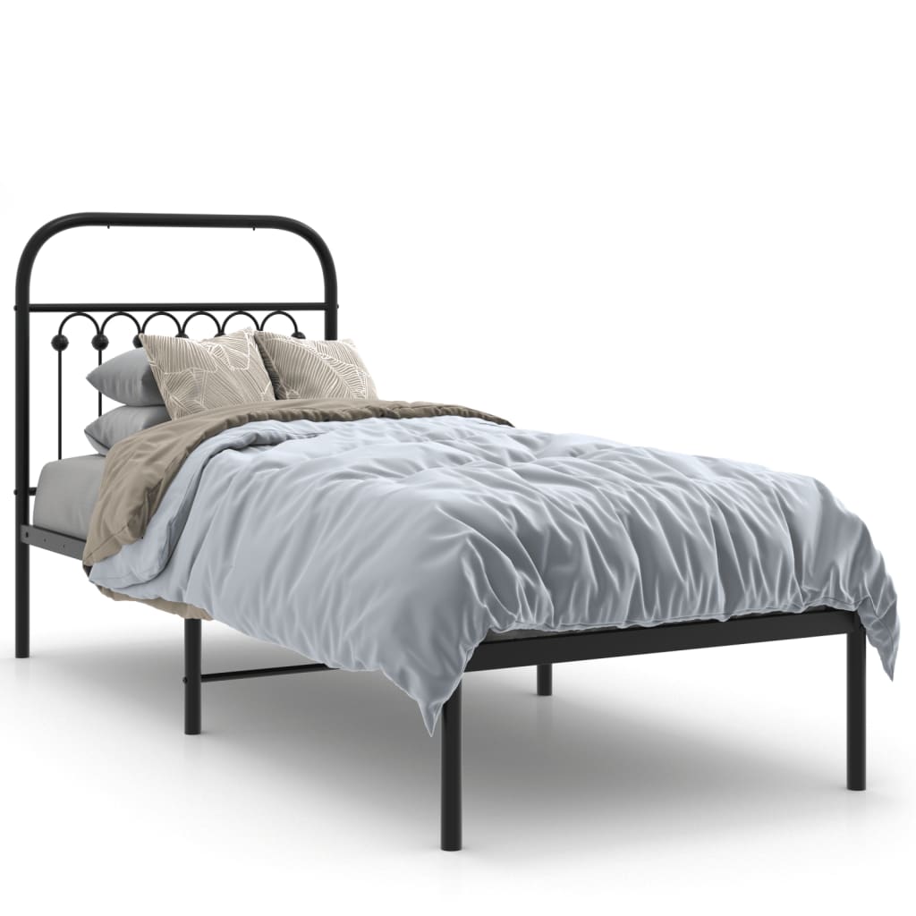 Cadre de lit métal sans matelas avec tête de lit noir 80x200 cm - XIOS