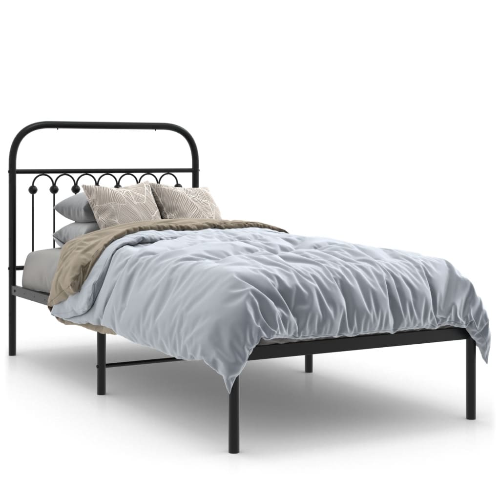 Cadre de lit métal sans matelas avec tête de lit noir 90x190 cm - XIOS