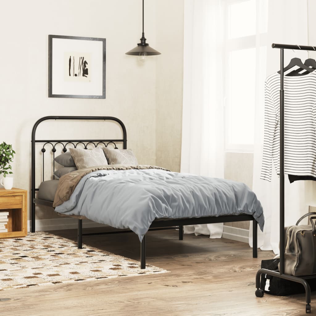 Cadre de lit métal sans matelas avec tête de lit noir 90x200 cm - XIOS