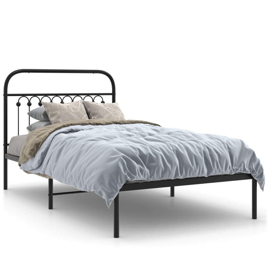 Cadre de lit métal sans matelas avec tête de lit noir 100x190cm - XIOS