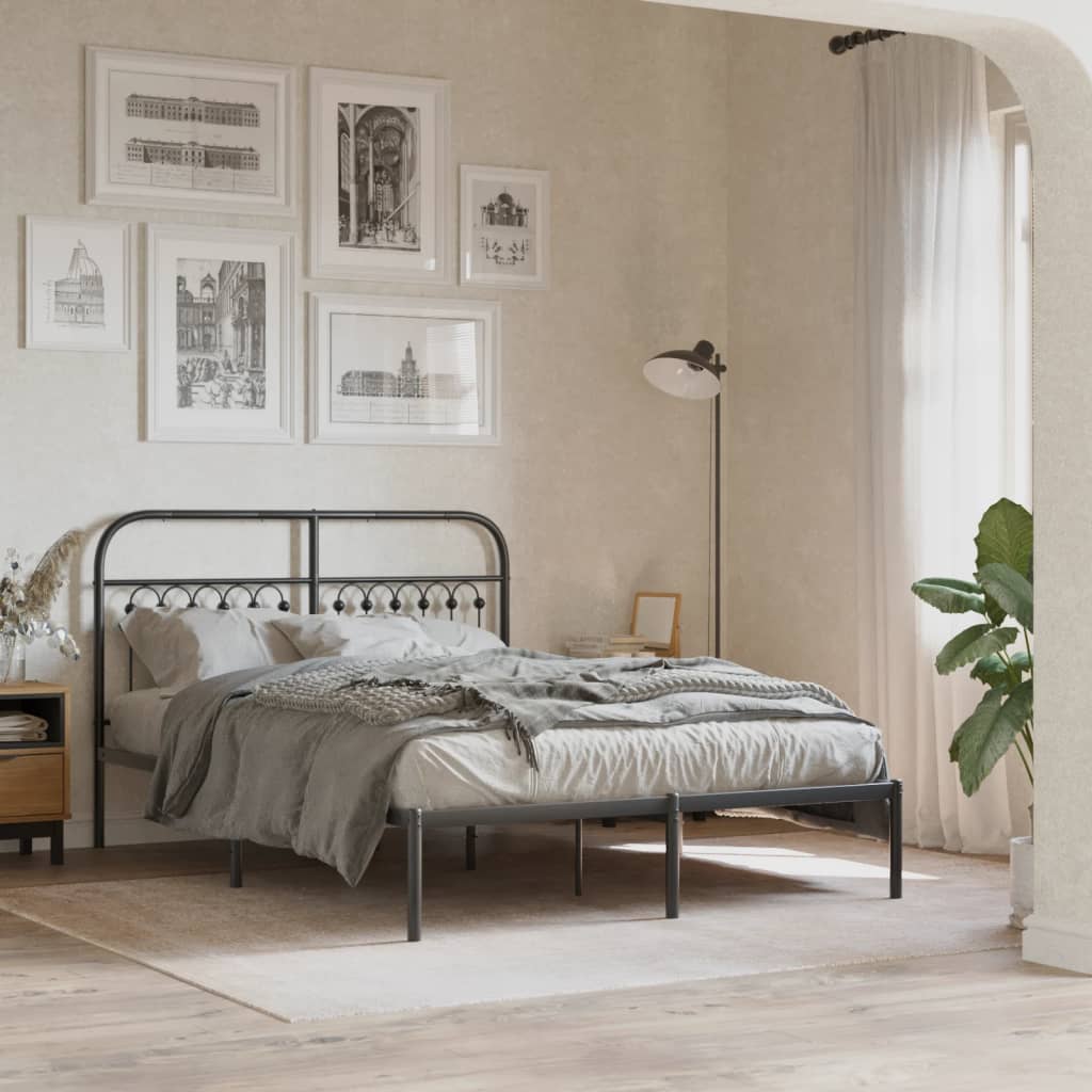 Cadre de lit métal sans matelas avec tête de lit noir 140x190cm - XIOS
