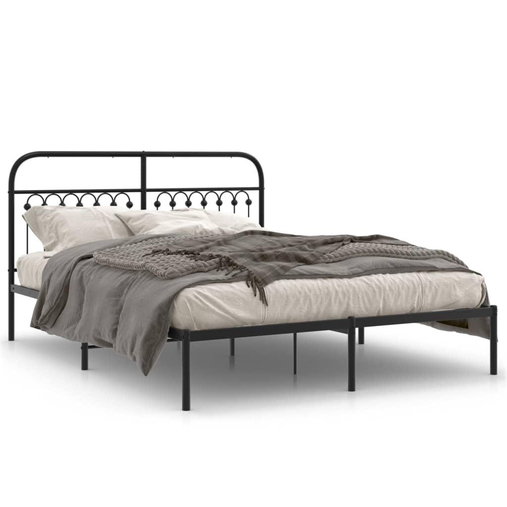 Cadre de lit métal sans matelas avec tête de lit noir 150x200cm - XIOS