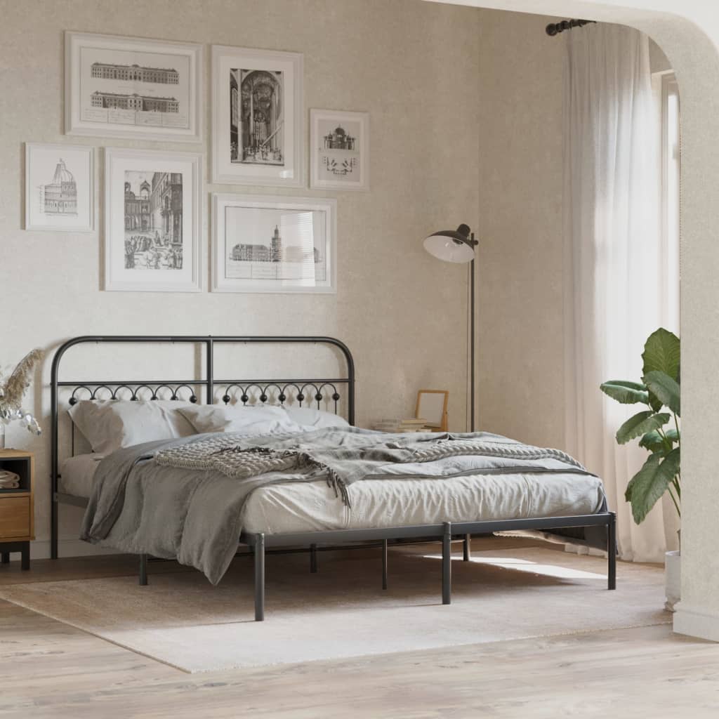 Cadre de lit métal sans matelas avec tête de lit noir 150x200cm - XIOS