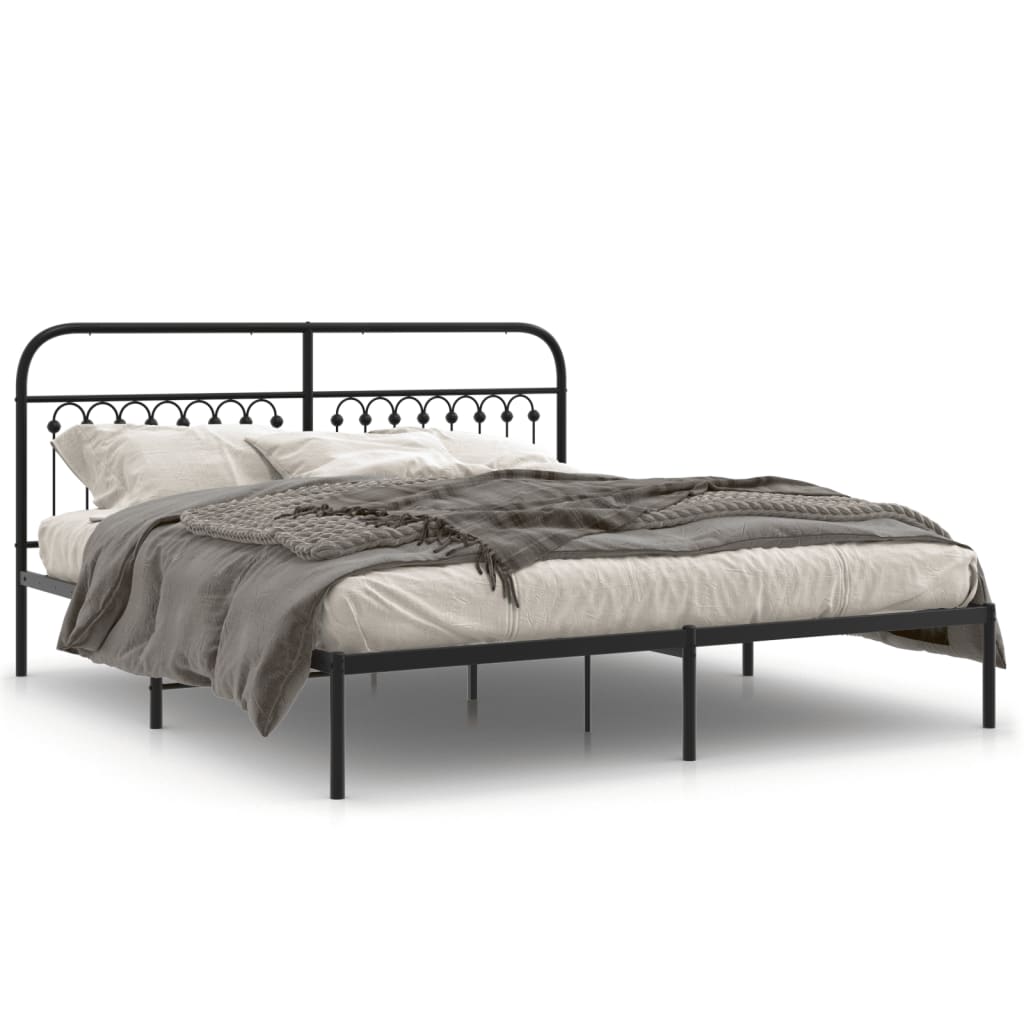 Cadre de lit métal sans matelas avec tête de lit noir 183x213cm - XIOS
