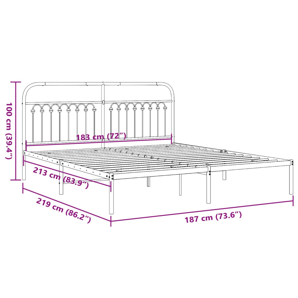 Cadre de lit métal sans matelas avec tête de lit noir 183x213cm - XIOS