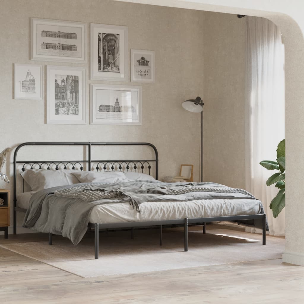 Cadre de lit métal sans matelas avec tête de lit noir 183x213cm - XIOS
