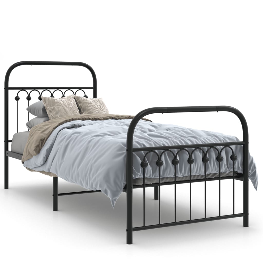 Cadre de lit métal sans matelas avec pied de lit noir 75x190 cm - XIOS