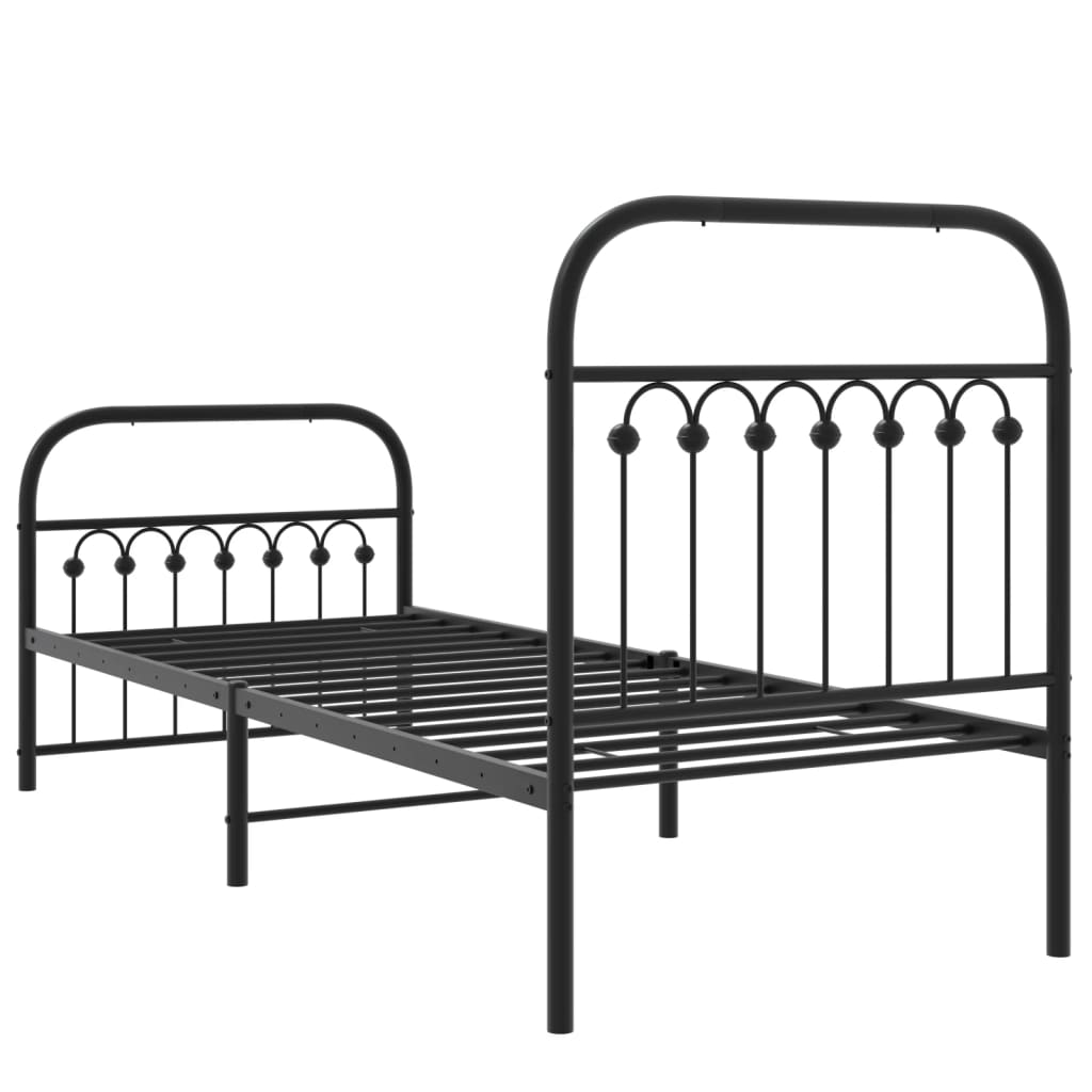 Cadre de lit métal sans matelas avec pied de lit noir 75x190 cm - XIOS