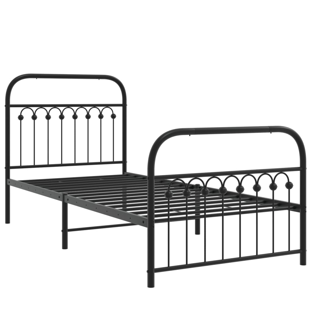 Cadre de lit métal sans matelas avec pied de lit noir 90x200 cm - XIOS