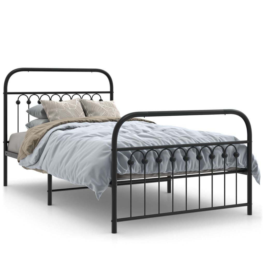 Cadre de lit métal sans matelas avec pied de lit noir 100x190cm - XIOS