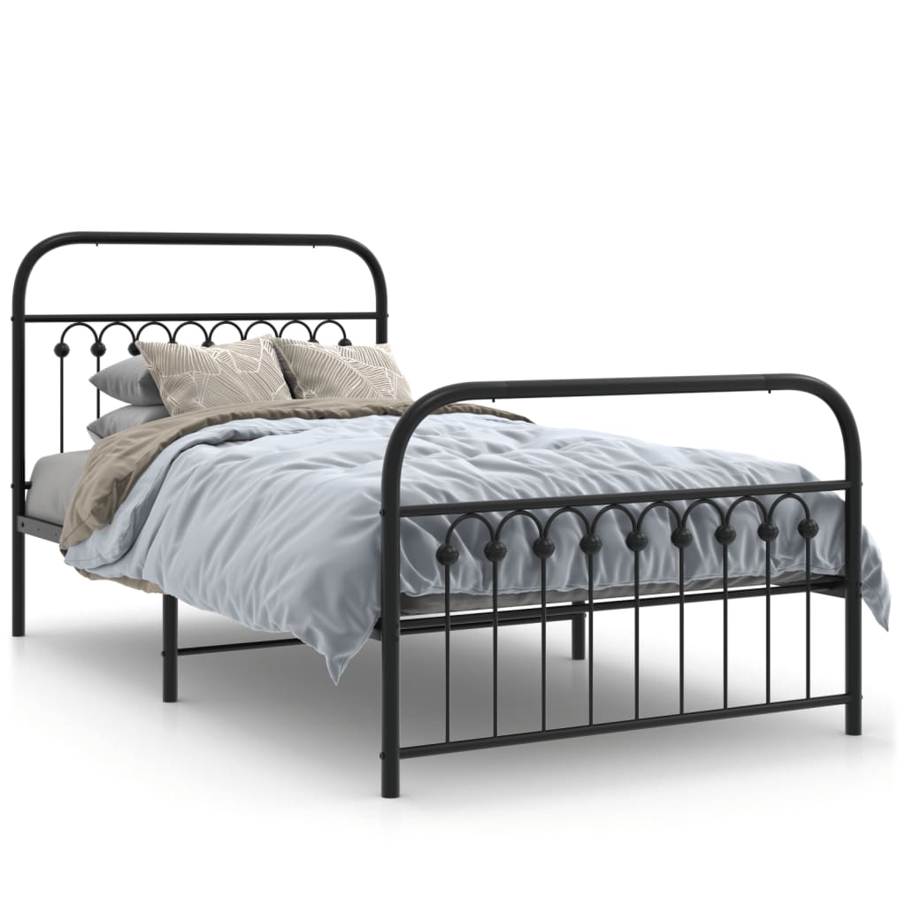 Cadre de lit métal sans matelas et pied de lit noir 100x200 cm - XIOS