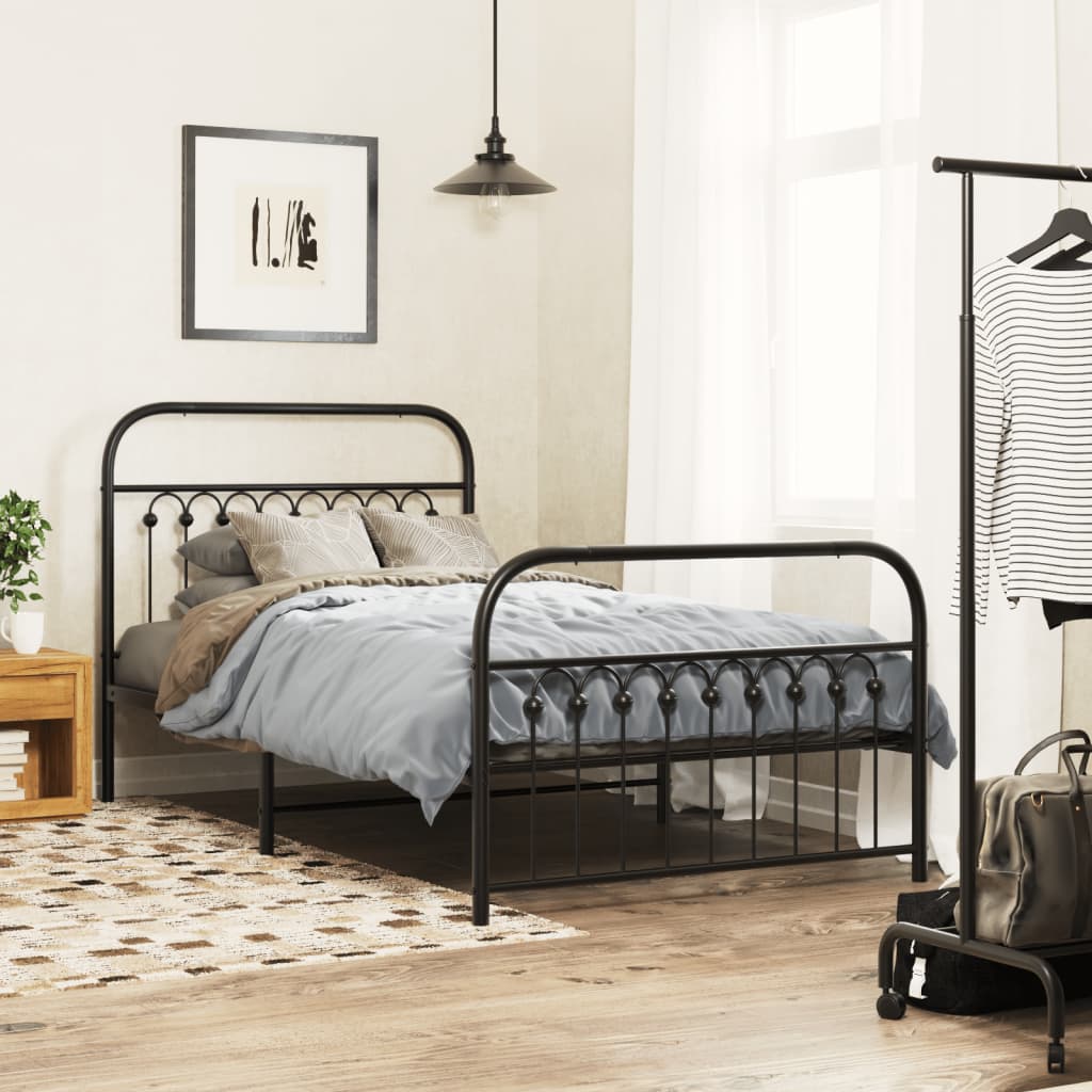 Cadre de lit métal sans matelas et pied de lit noir 100x200 cm - XIOS