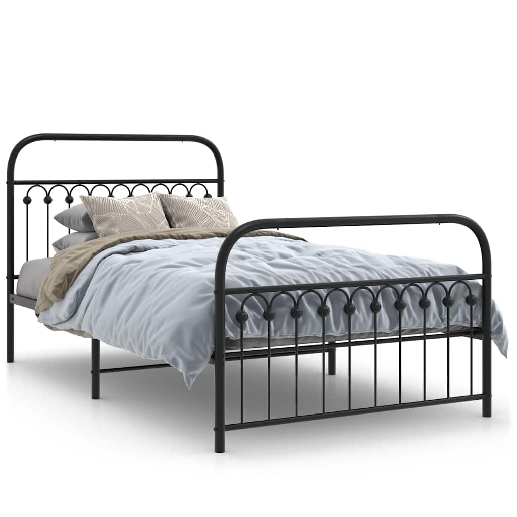 Cadre de lit métal sans matelas avec pied de lit noir 107x203cm - XIOS