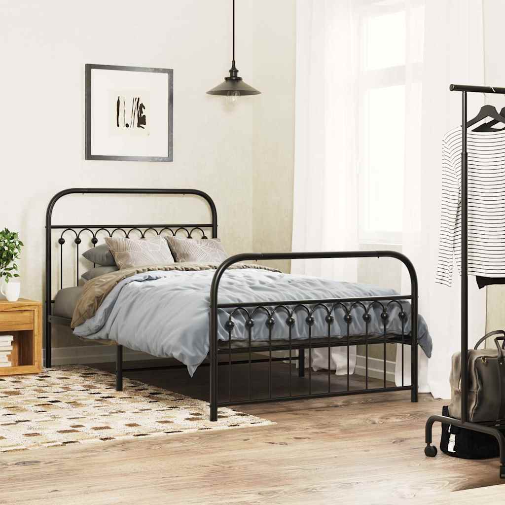 Cadre de lit métal sans matelas avec pied de lit noir 107x203cm - XIOS