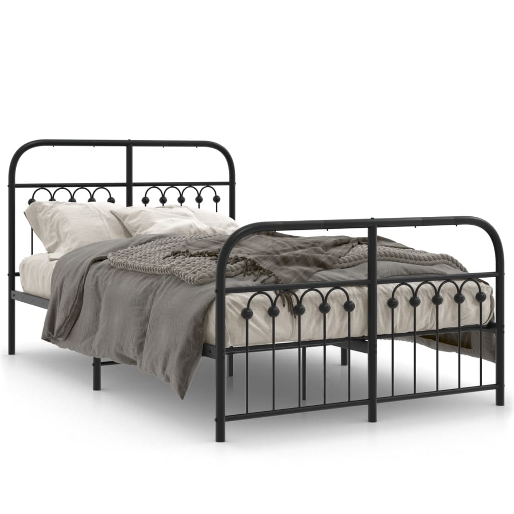 Cadre de lit métal sans matelas avec pied de lit noir 120x200cm - XIOS