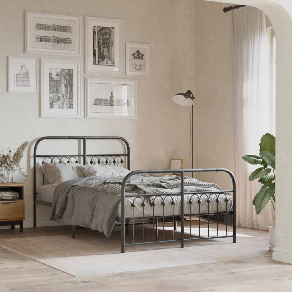 Cadre de lit métal sans matelas avec pied de lit noir 120x200cm - XIOS