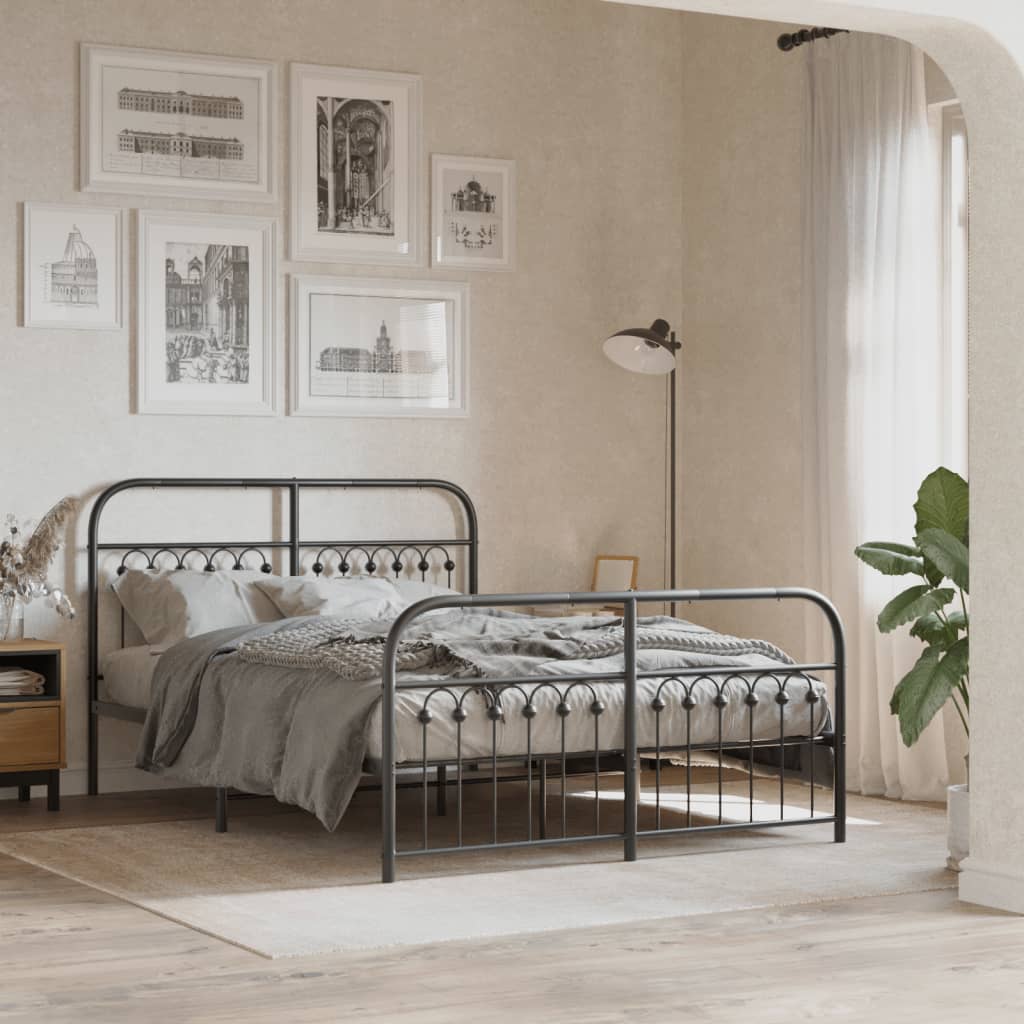 Cadre de lit métal sans matelas avec pied de lit noir 137x190cm - XIOS