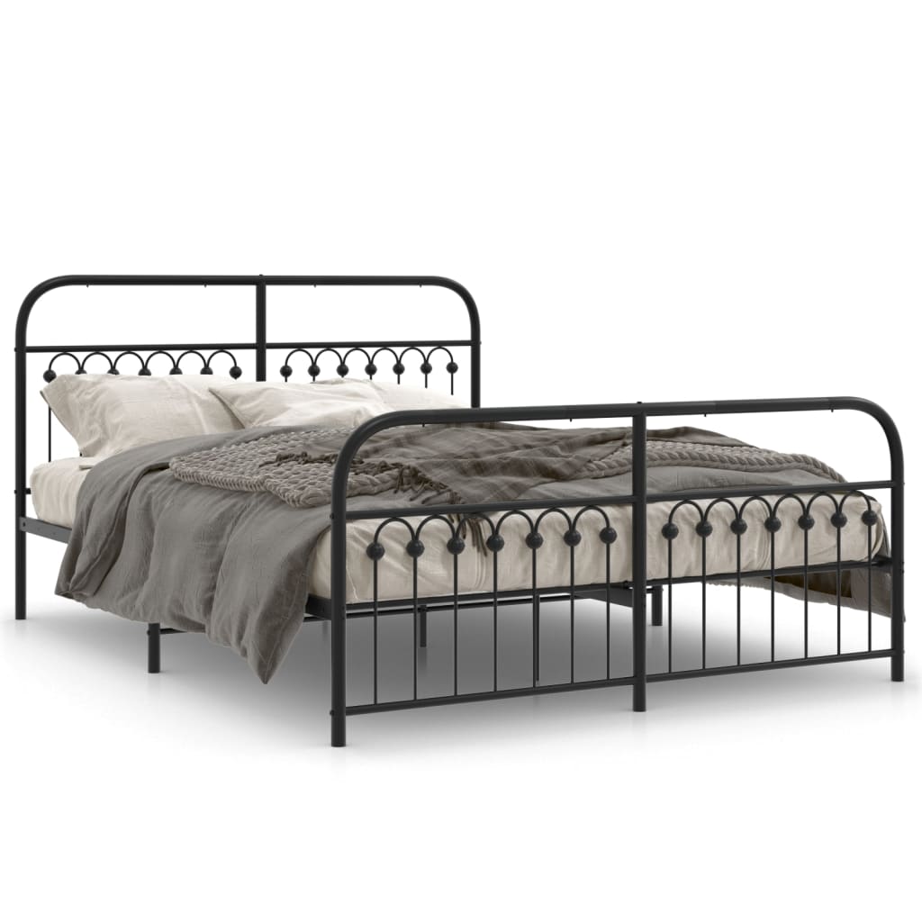 Cadre de lit métal sans matelas avec pied de lit noir 150x200cm - XIOS