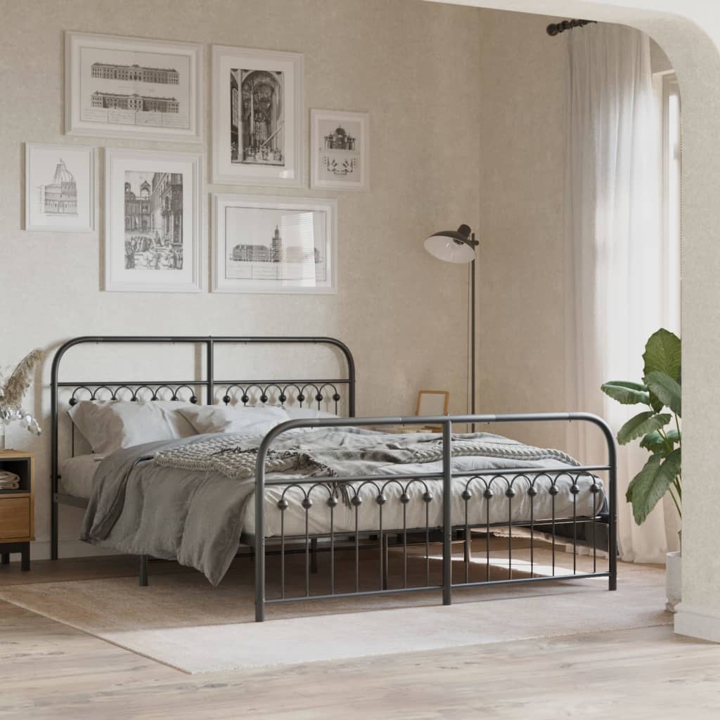 Cadre de lit métal sans matelas avec pied de lit noir 150x200cm - XIOS