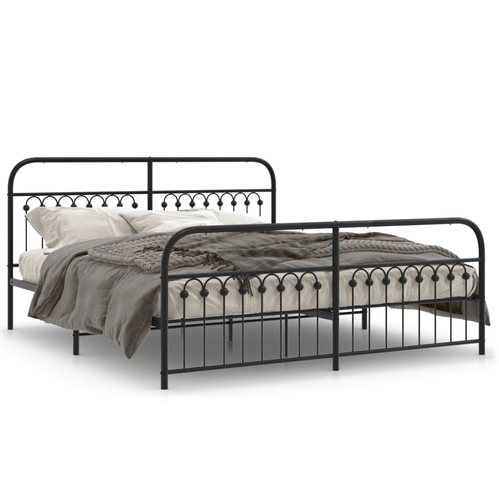Cadre de lit métal sans matelas avec pied de lit noir 183x203cm - XIOS