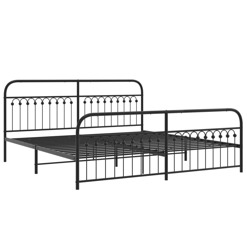 Cadre de lit métal sans matelas avec pied de lit noir 193x203cm - XIOS