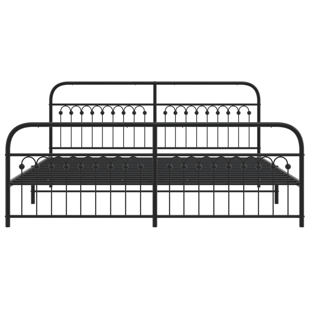 Cadre de lit métal sans matelas avec pied de lit noir 193x203cm - XIOS