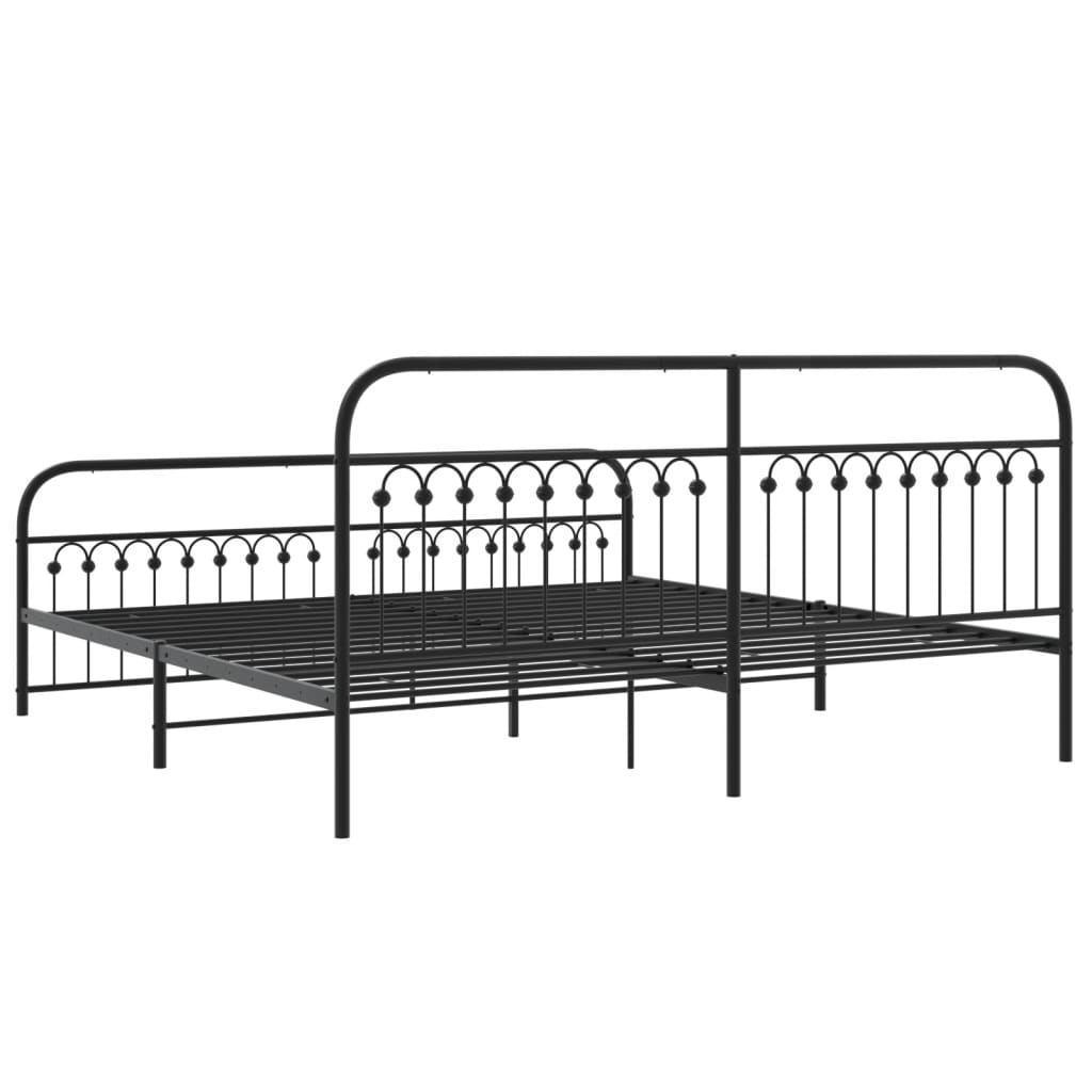Cadre de lit métal sans matelas avec pied de lit noir 193x203cm - XIOS