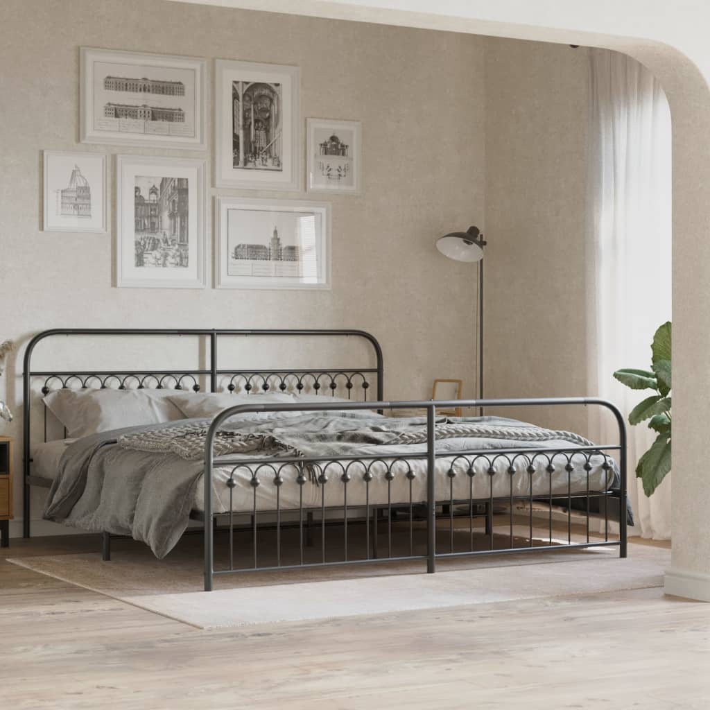 Cadre de lit métal sans matelas avec pied de lit noir 193x203cm - XIOS