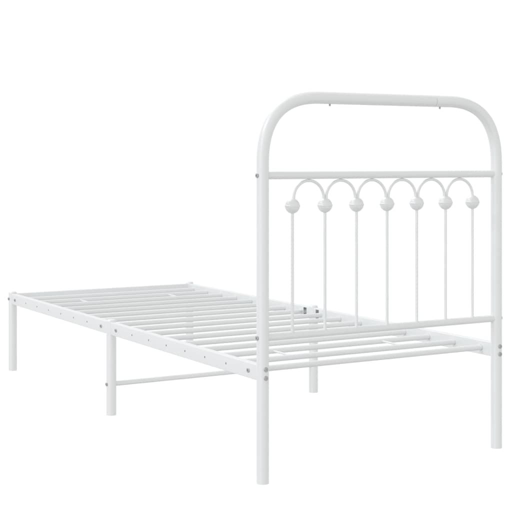Cadre de lit métal sans matelas avec tête de lit blanc 75x190cm - XIOS