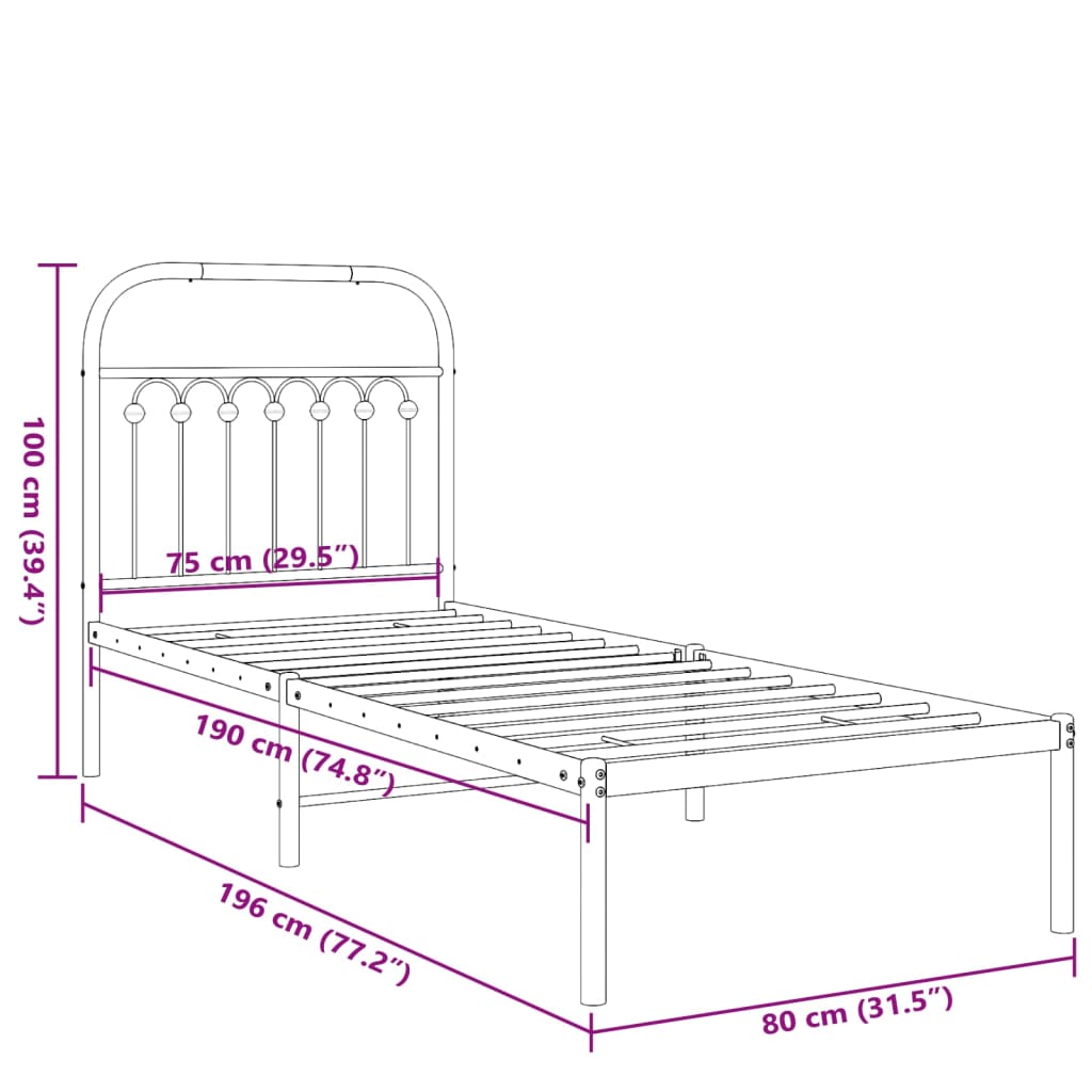 Cadre de lit métal sans matelas avec tête de lit blanc 75x190cm - XIOS