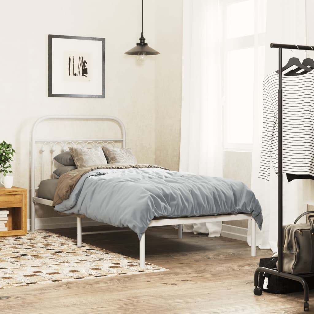 Cadre de lit métal sans matelas avec tête de lit blanc 90x190cm - XIOS