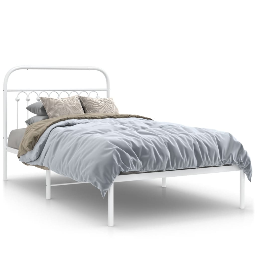 Cadre de lit métal sans matelas et tête de lit blanc 100x190 cm - XIOS
