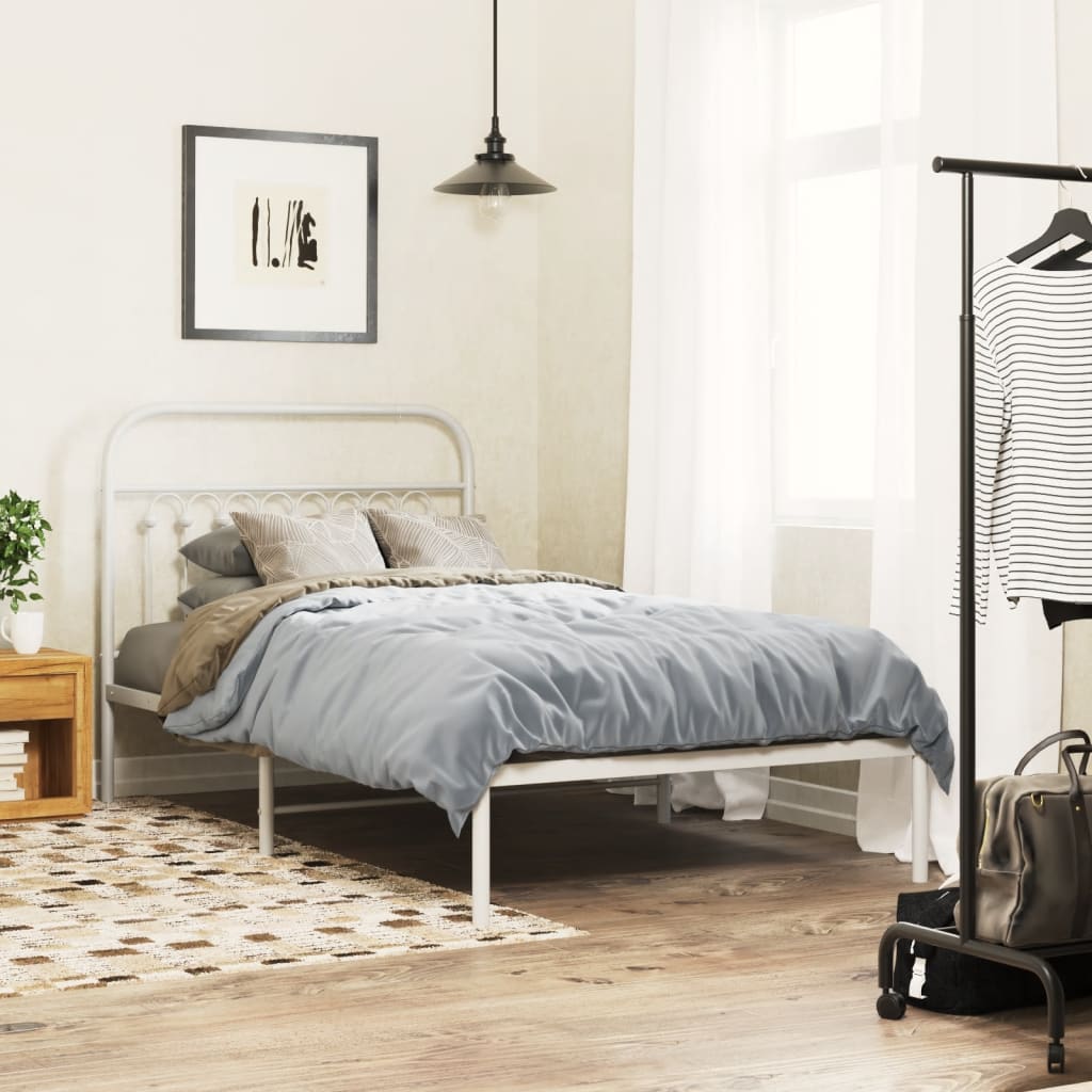 Cadre de lit métal sans matelas et tête de lit blanc 100x190 cm - XIOS
